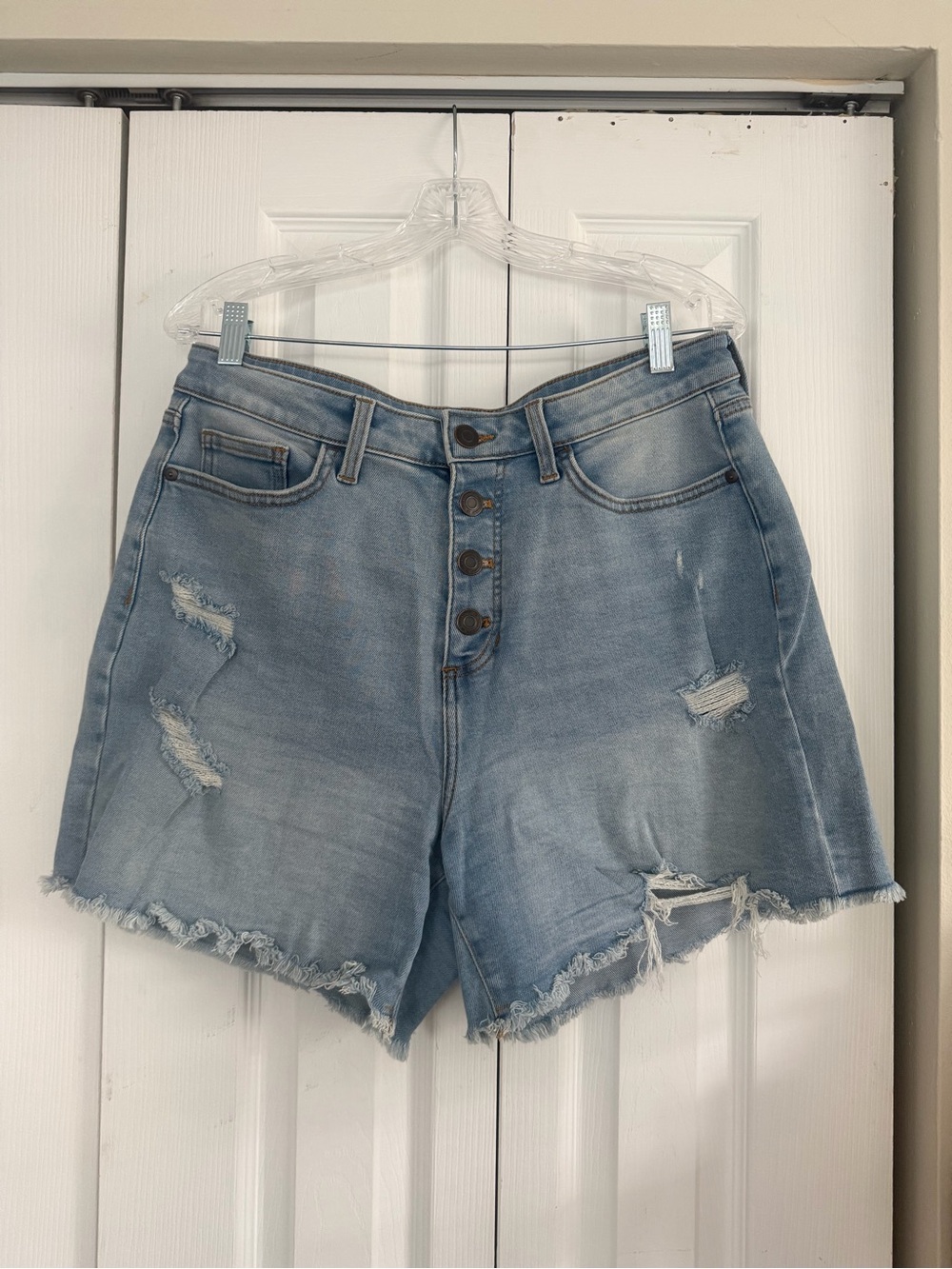 Vera Wang Light Blue Distressed High-Rise Denim Shorts
